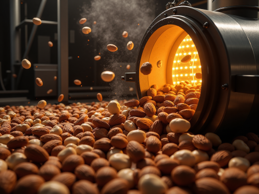 传统花生油生产工艺场景，工人正在精心挑选优质花生原料，温暖灯光下展现传统工艺的严谨与细致