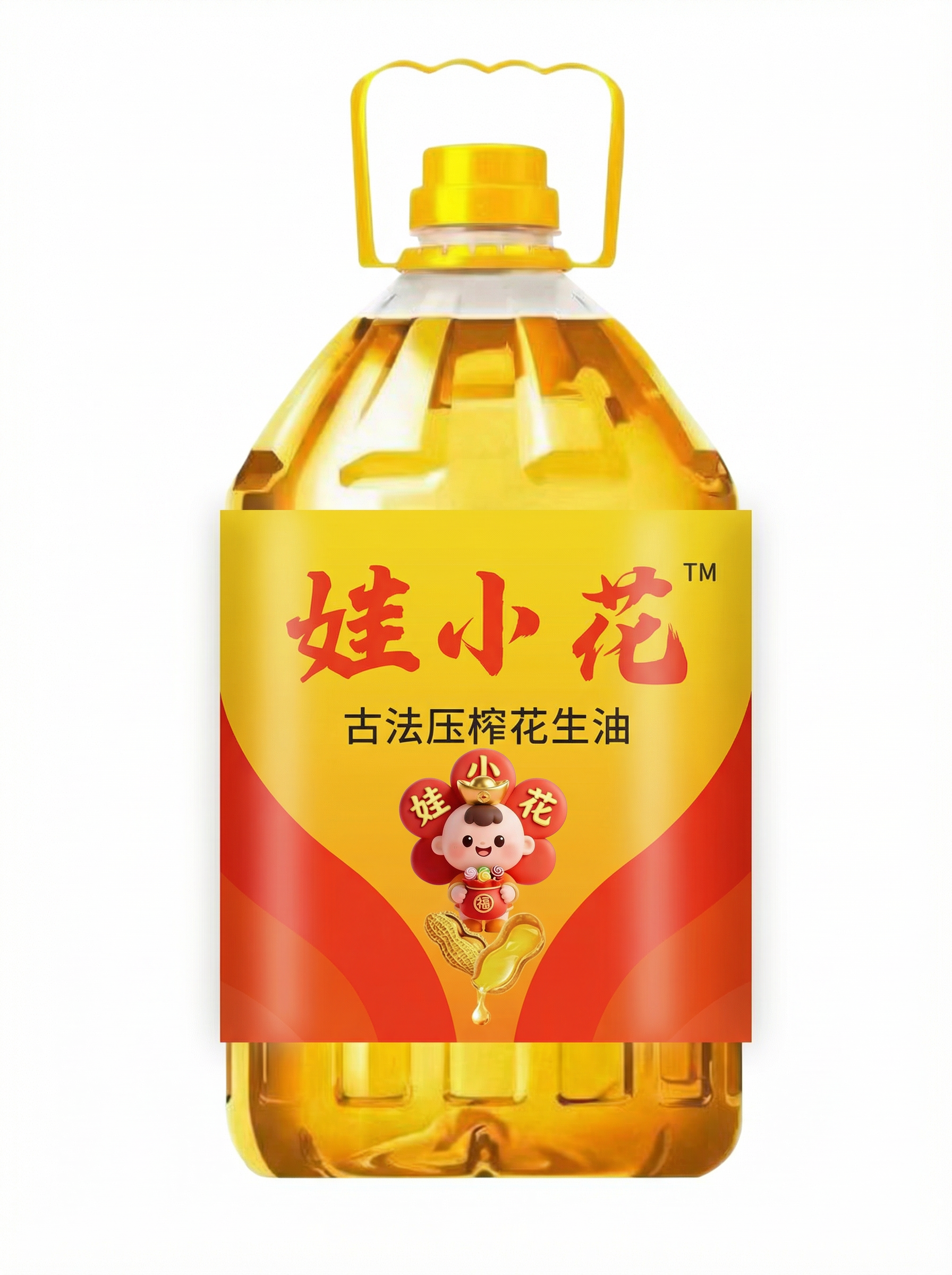 鲁姬花有机花生油产品包装,绿色有机认证标识,环保包装材料